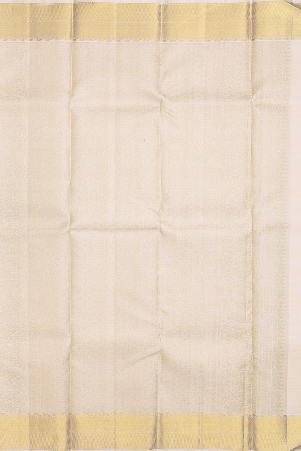 Kanchipuram Silk Saree In Cream Color With Peacock Buttas