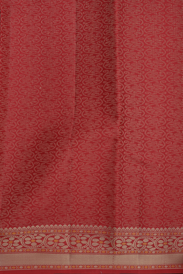 Kanchipuram Silk Saree In Ochre Orange With Stripes Design