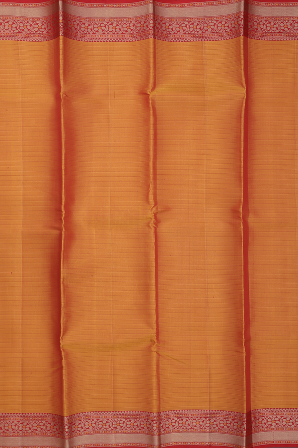 Kanchipuram Silk Saree In Ochre Orange With Stripes Design
