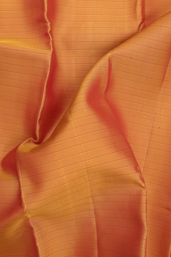 Kanchipuram Silk Saree In Ochre Orange With Stripes Design