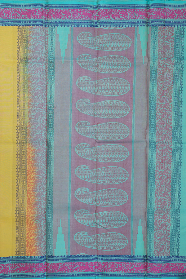 Kanchipuram Silk Saree In Yellow With Threadwork Border