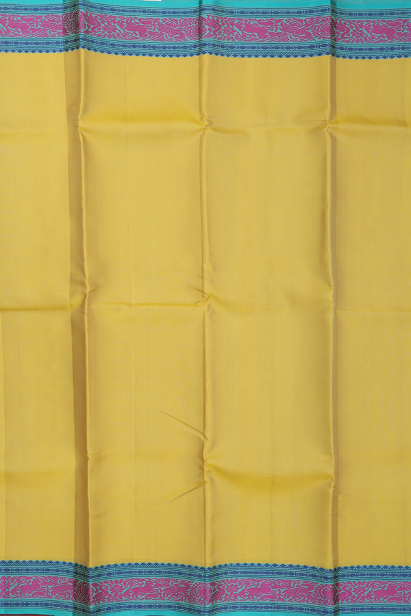 Kanchipuram Silk Saree In Yellow With Threadwork Border