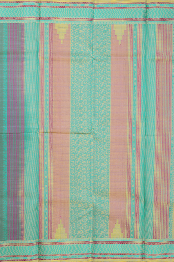 Kanchipuram Silk Saree In Dusty Green With Checks Design