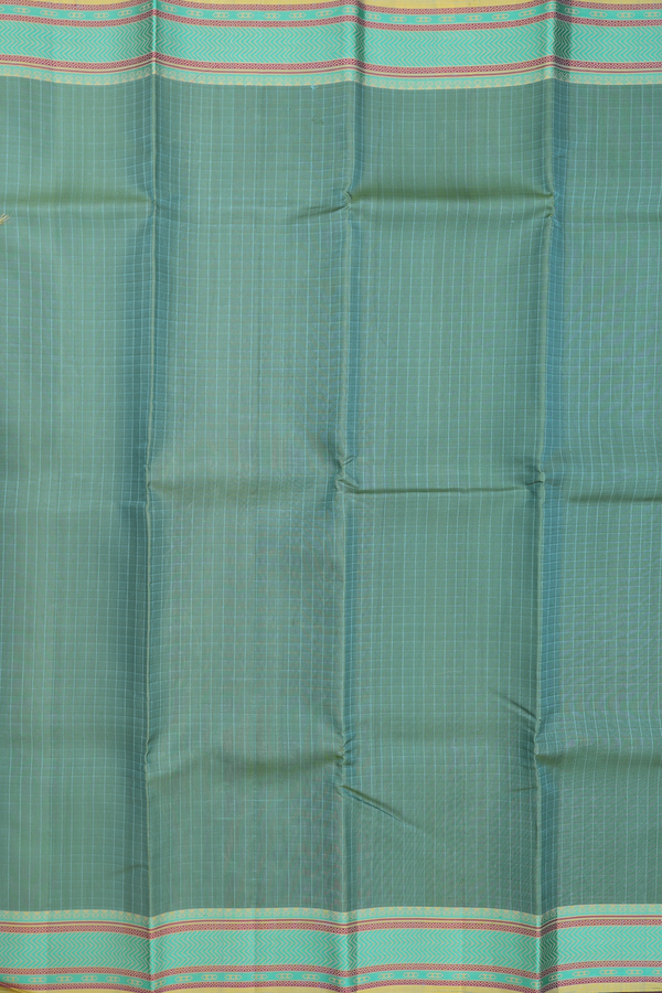 Kanchipuram Silk Saree In Dusty Green With Checks Design