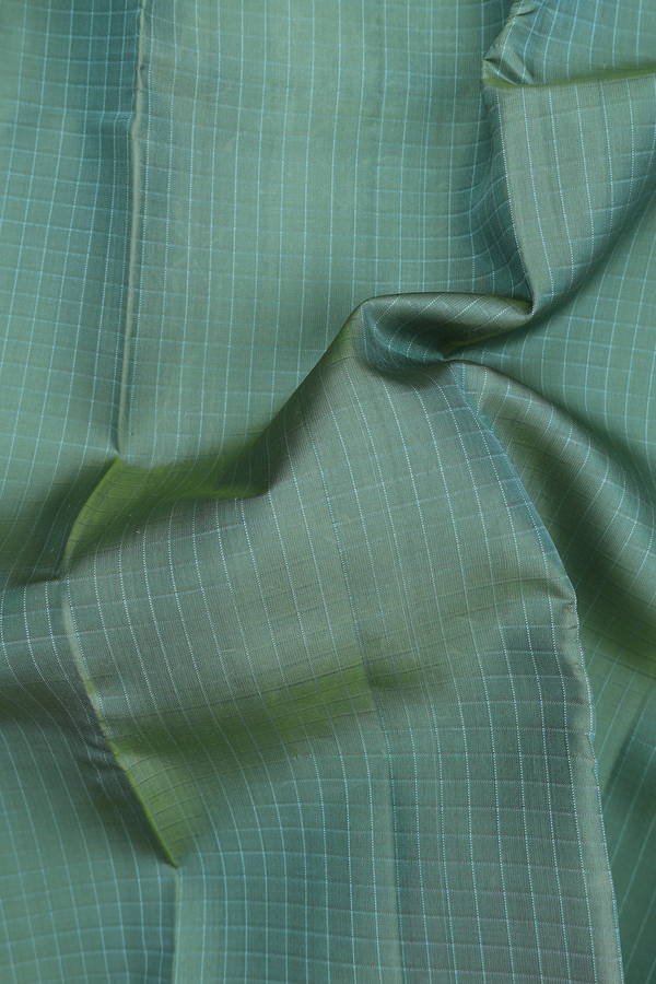 Kanchipuram Silk Saree In Dusty Green With Checks Design