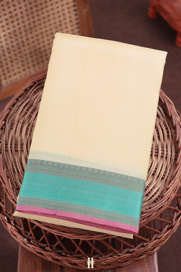 Kanchipuram Silk Saree In Cream Color With Stripes Design