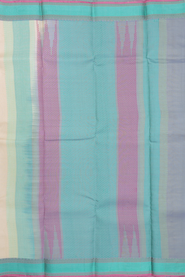 Kanchipuram Silk Saree In Cream Color With Stripes Design
