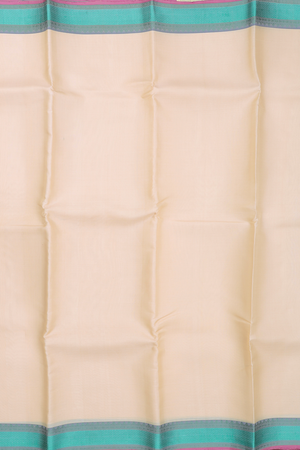 Kanchipuram Silk Saree In Cream Color With Stripes Design