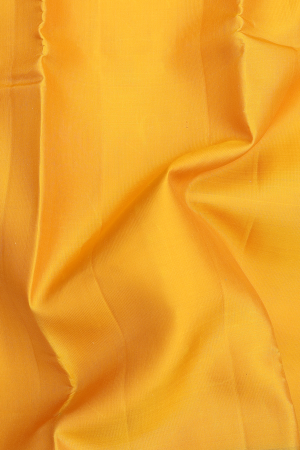 Kanchipuram Silk Saree In Saffron Yellow With Contrast Border