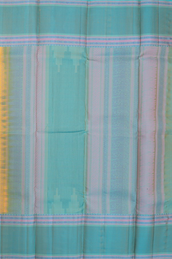 Kanchipuram Silk Saree In Saffron Yellow With Contrast Border