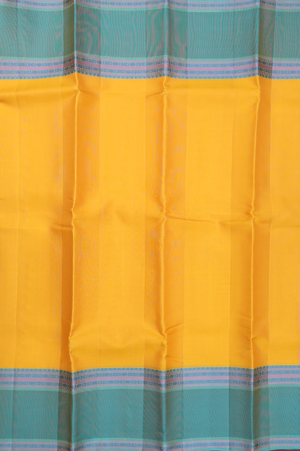 Kanchipuram Silk Saree In Saffron Yellow With Contrast Border