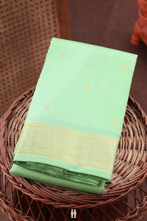 Kanchipuram Silk Saree In Mint Green With Zari Buttas