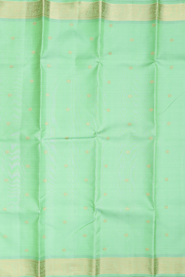Kanchipuram Silk Saree In Mint Green With Zari Buttas