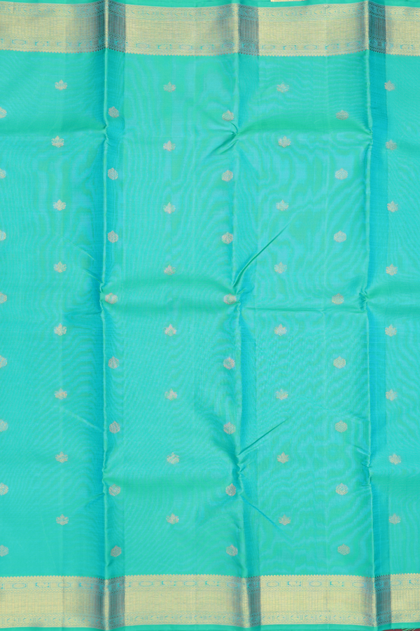 Kanchipuram Silk Saree In Green With Zari Buttas