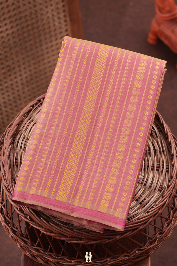 Kanchipuram Silk Saree In Dusty Pink With Stripes Design