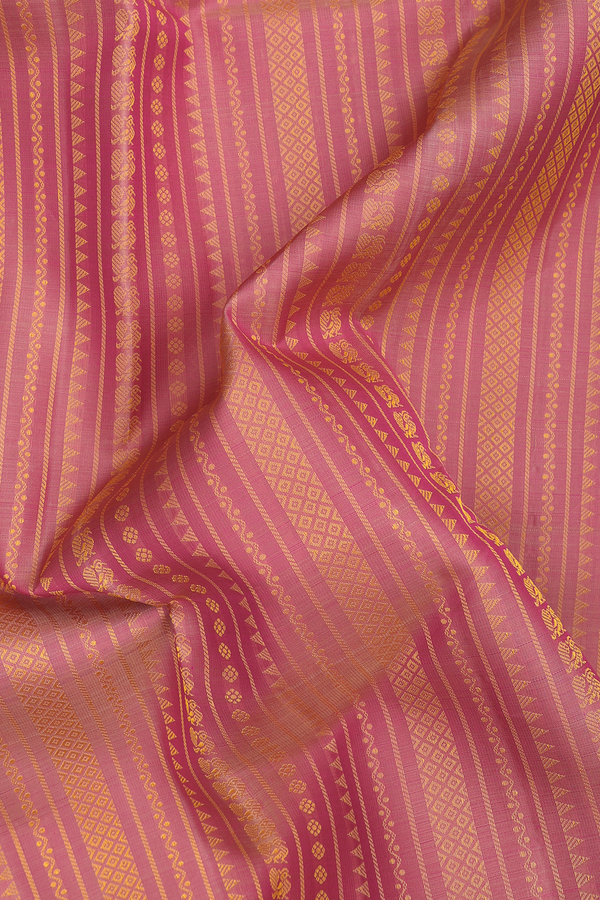 Kanchipuram Silk Saree In Dusty Pink With Stripes Design
