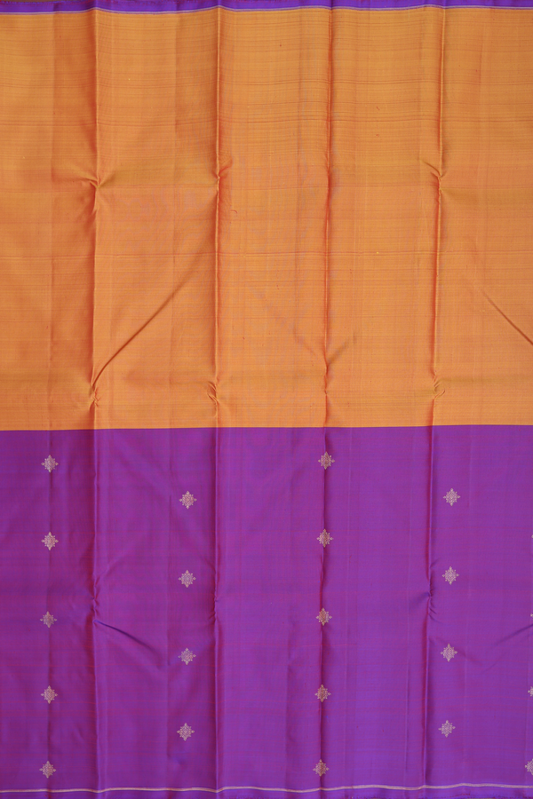 Kanchipuram Silk Saree Purple And Ochre Orange With Half And Half