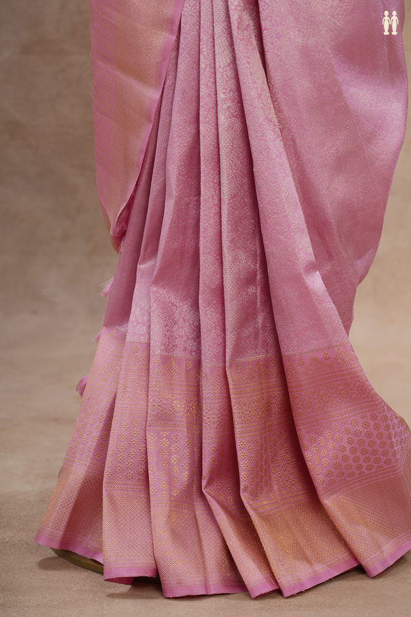 Kanchipuram Silk Saree In Pink With Brocade Design