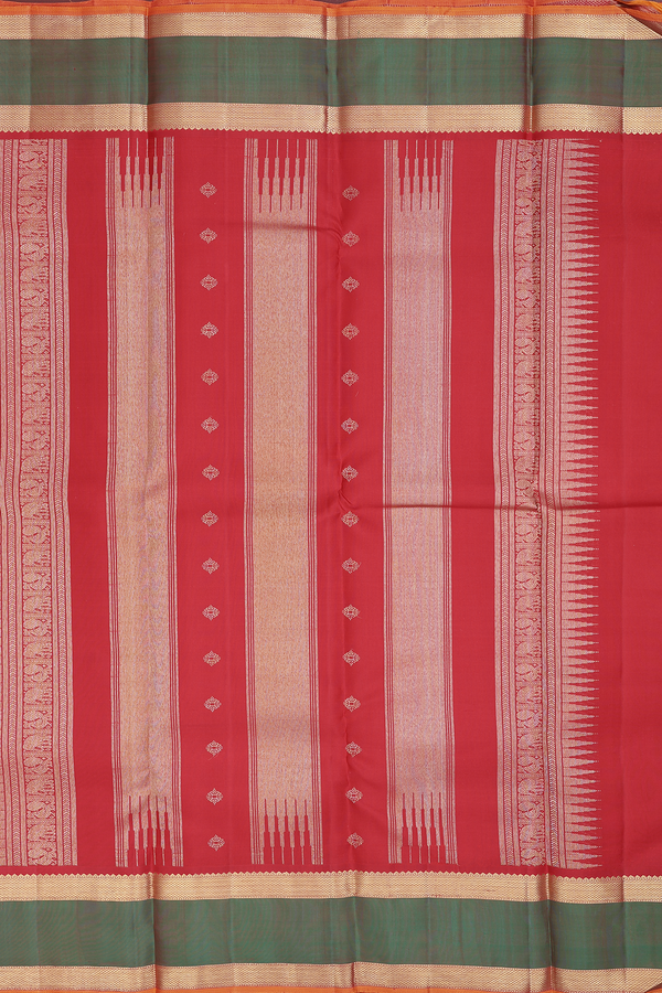 Kanchipuram Silk Saree In Saffron Yellow With Zari Buttas