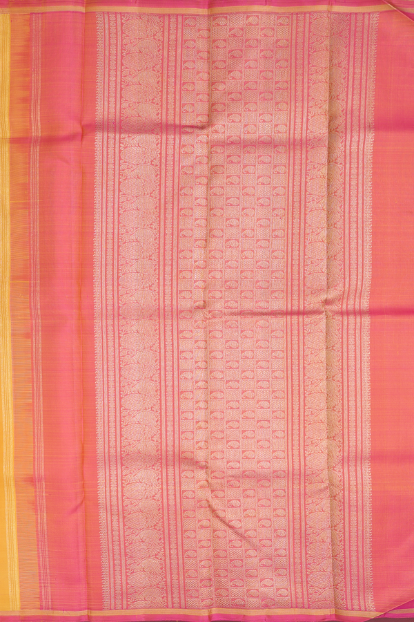 Kanchipuram Silk Saree In Yellow With Kolam Buttas
