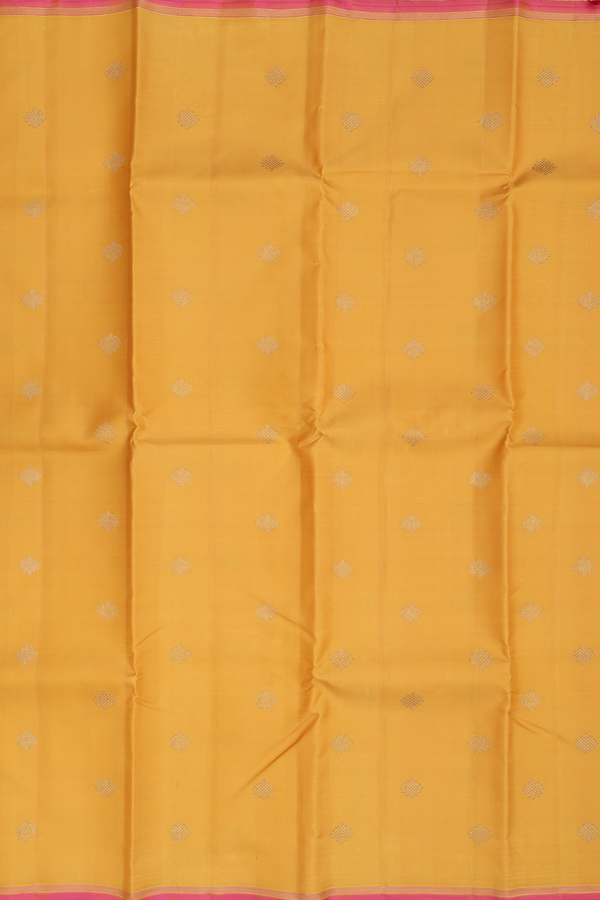 Kanchipuram Silk Saree In Yellow With Kolam Buttas