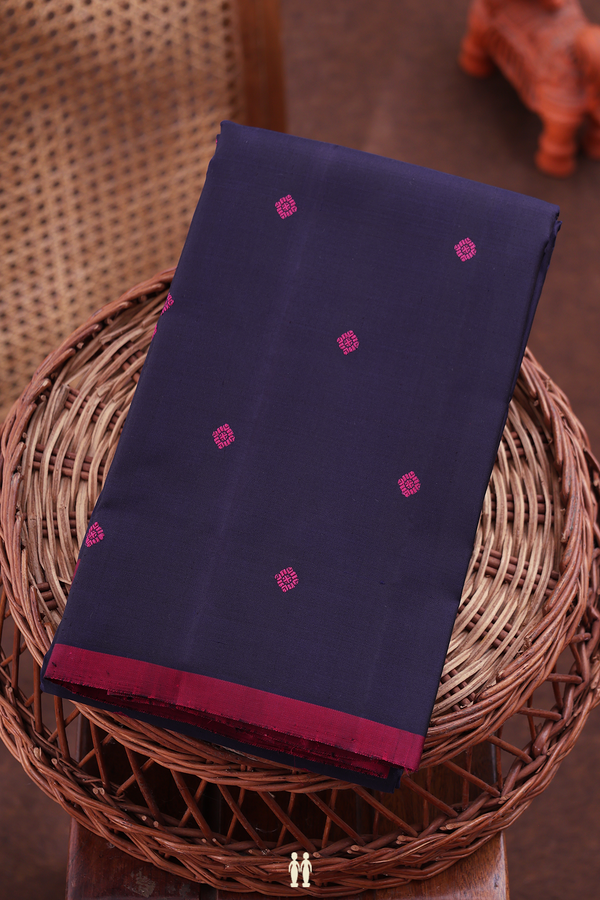 Kanchipuram Silk Saree In Navy Blue With Threadwork Buttas