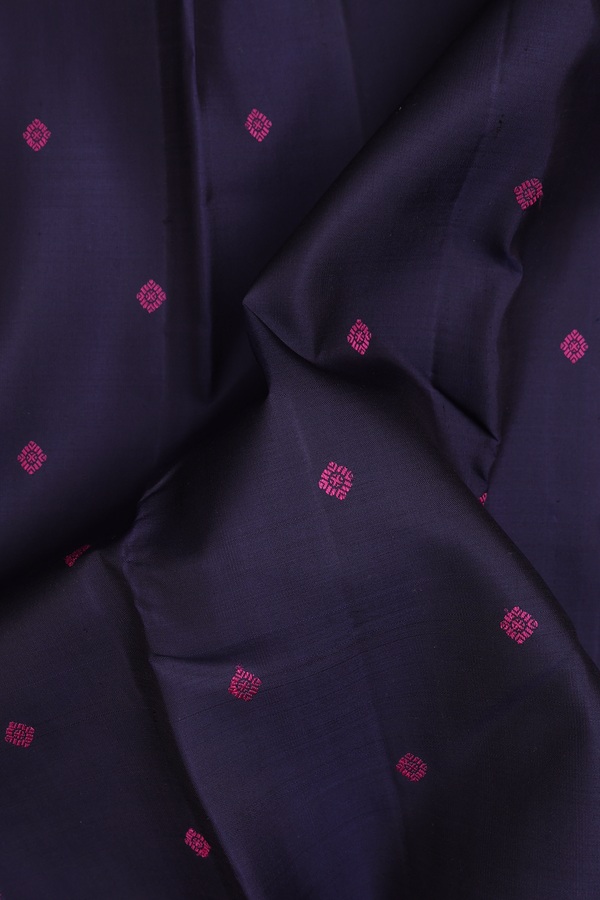 Kanchipuram Silk Saree In Navy Blue With Threadwork Buttas