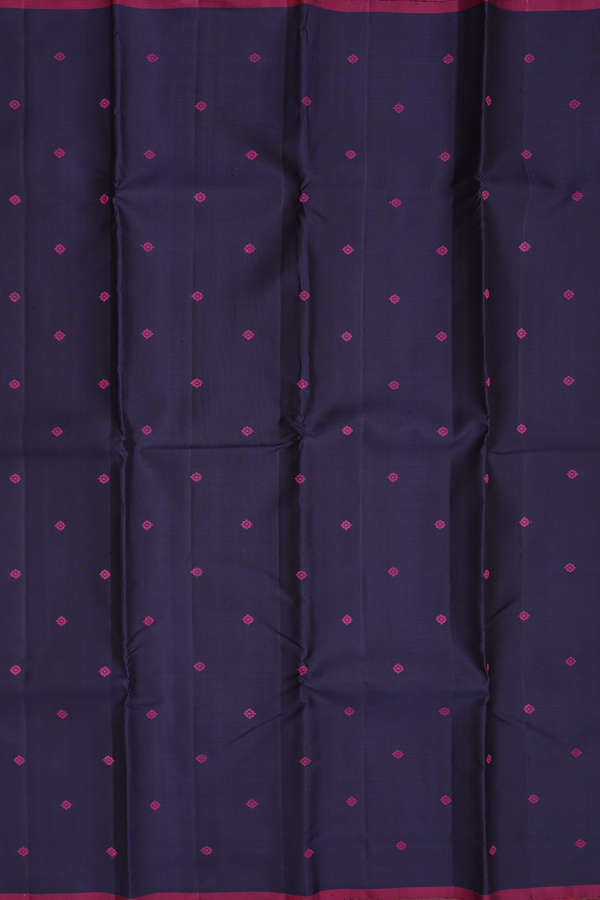 Kanchipuram Silk Saree In Navy Blue With Threadwork Buttas
