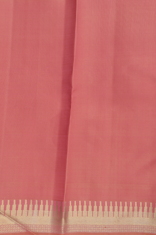 Kanchipuram Silk Saree In Peach Pink With Rudraksh Buttas