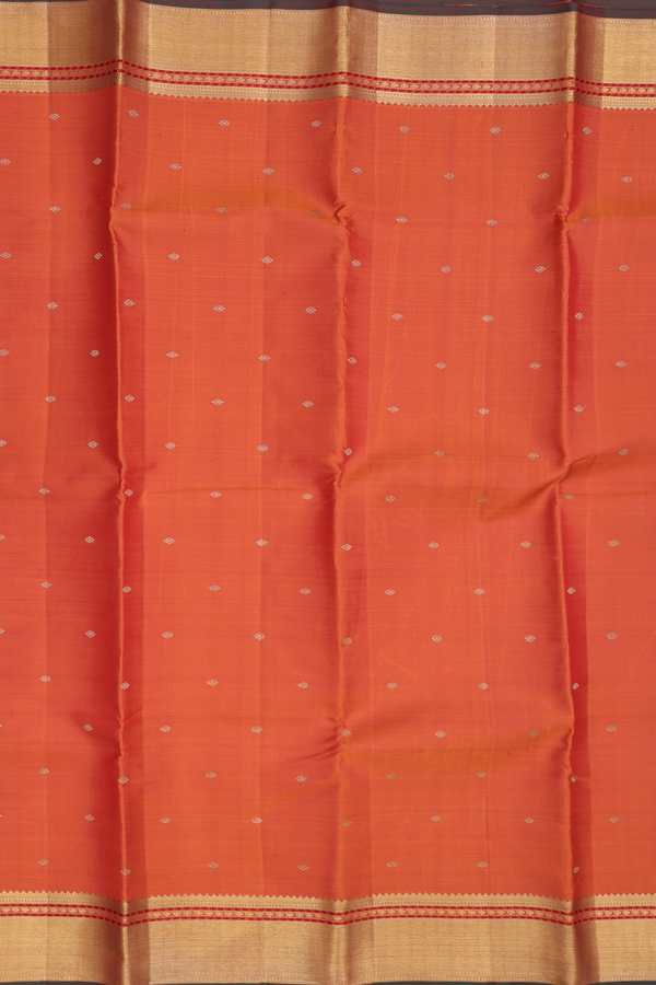 Kanchipuram Silk Saree In Spiced Orange With Floral Buttis
