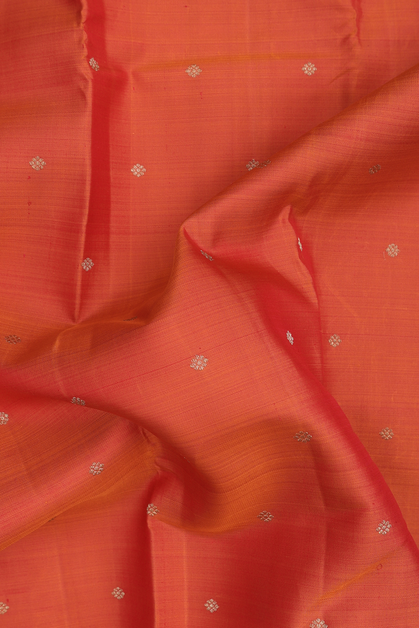 Kanchipuram Silk Saree In Spiced Orange With Floral Buttis