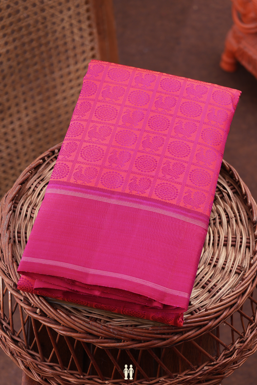 Kanchipuram Silk Saree In Pink With Checks Design