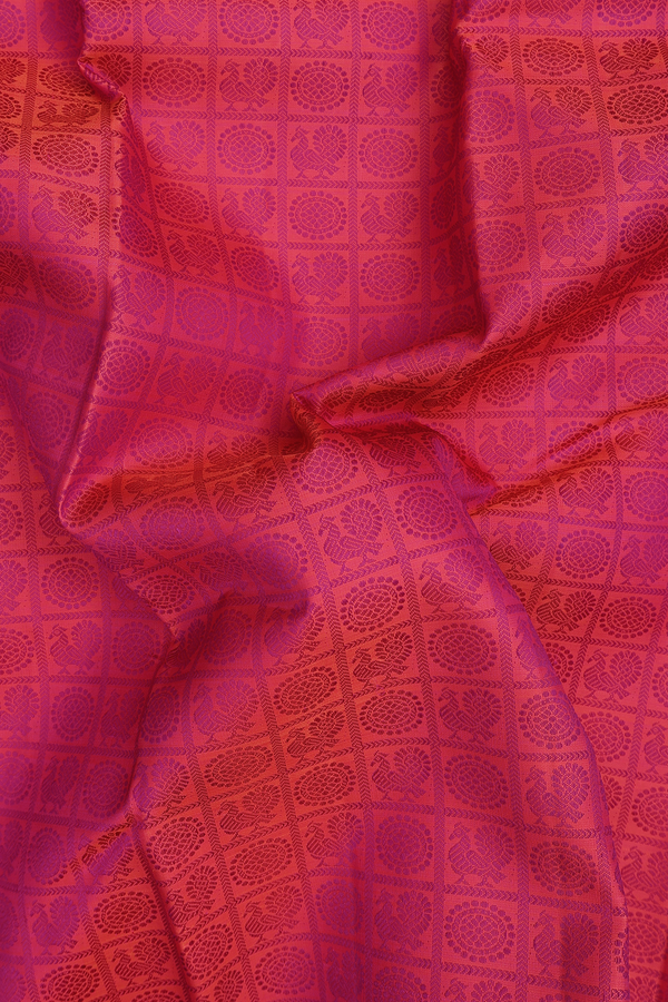 Kanchipuram Silk Saree In Pink With Checks Design