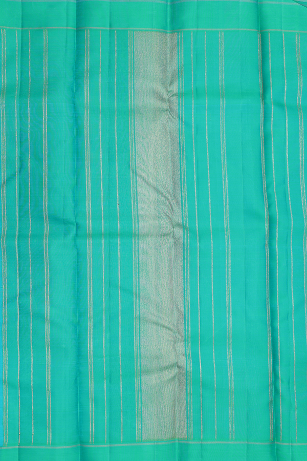 Kanchipuram Silk Saree In Turquoise Blue With Checks Design