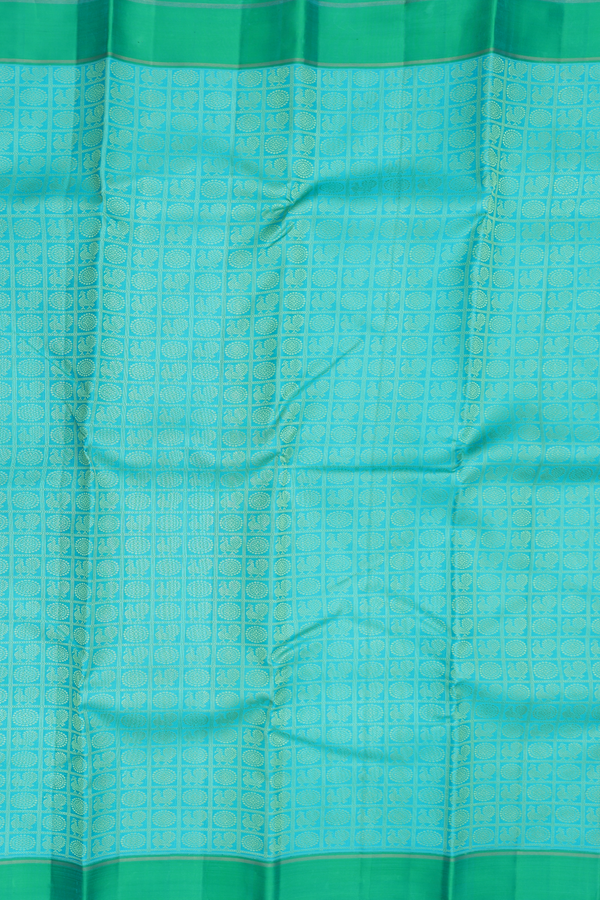 Kanchipuram Silk Saree In Turquoise Blue With Checks Design