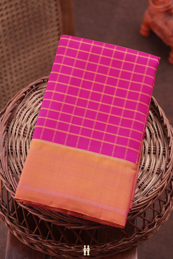 Kanchipuram Silk Saree In Dark Pink With Checks Design