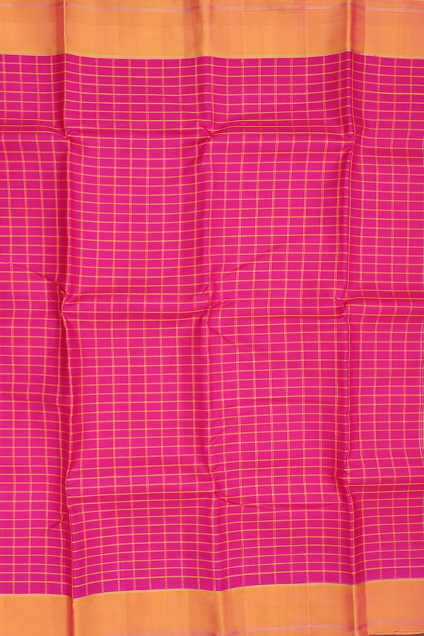 Kanchipuram Silk Saree In Dark Pink With Checks Design