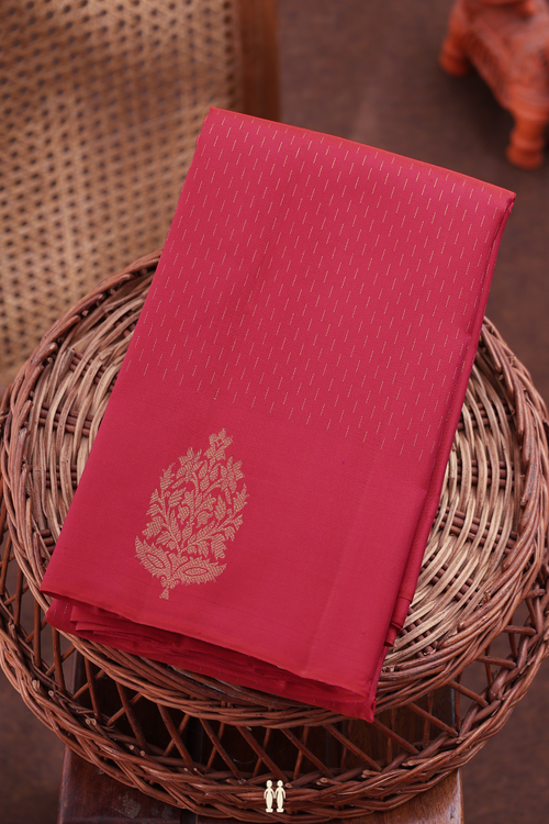 Kanchipuram Silk Saree In Reddish Pink With Stripes Design
