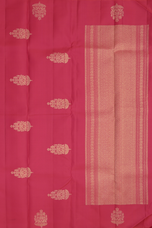 Kanchipuram Silk Saree In Reddish Pink With Stripes Design
