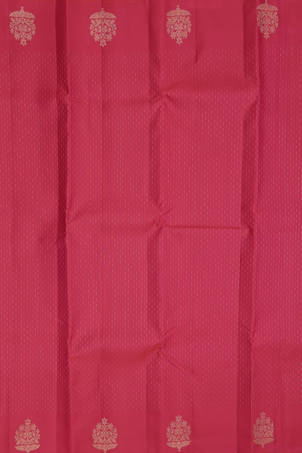 Kanchipuram Silk Saree In Reddish Pink With Stripes Design