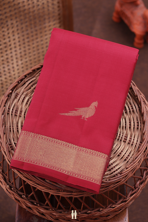 Kanchipuram Silk Saree In Red With Peacock Buttas