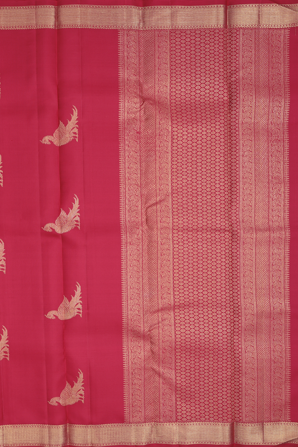 Kanchipuram Silk Saree In Red With Peacock Buttas