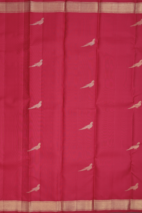 Kanchipuram Silk Saree In Red With Peacock Buttas