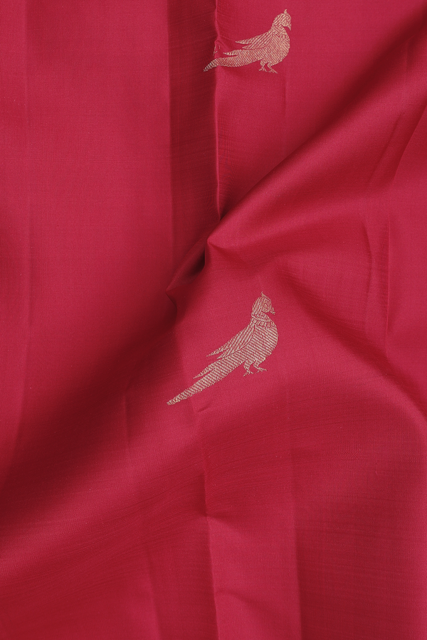Kanchipuram Silk Saree In Red With Peacock Buttas
