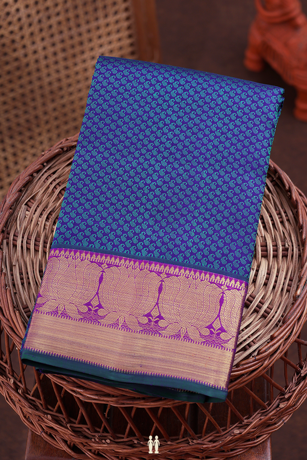 Kanchipuram Silk Saree In Cobalt Blue With Jacquard Pattern