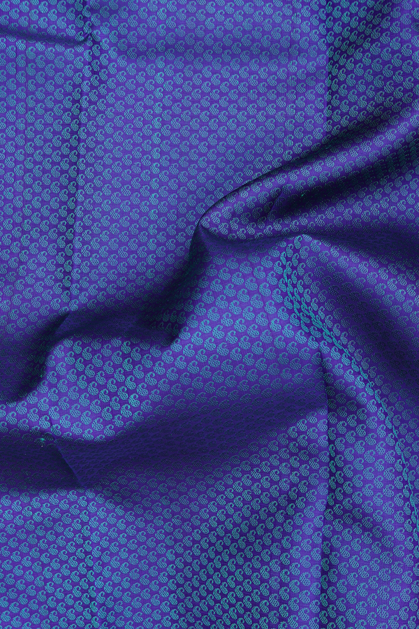 Kanchipuram Silk Saree In Cobalt Blue With Jacquard Pattern