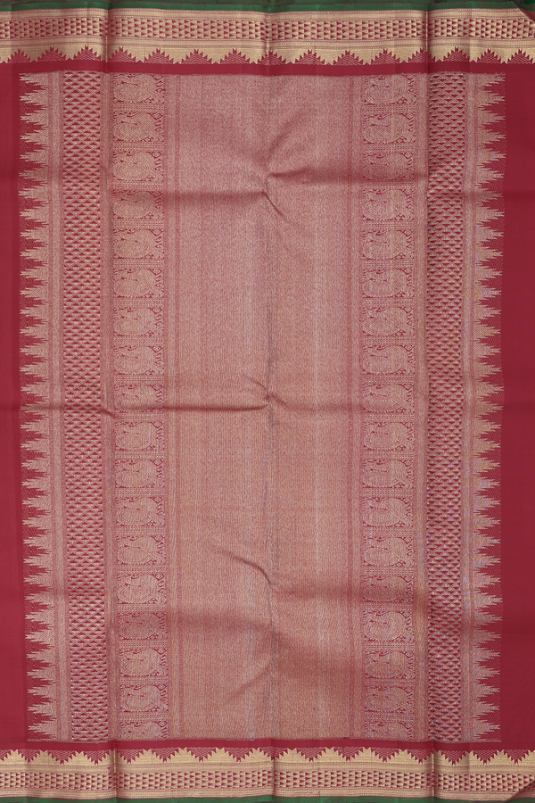 Kanchipuram Silk Saree In Honey Yellow With Peacock Buttas