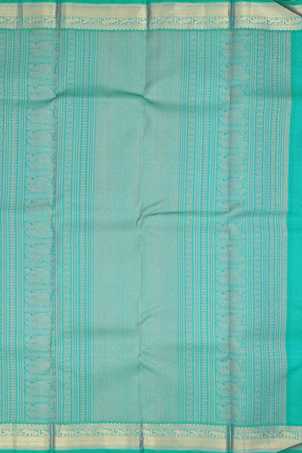 Kanchipuram Silk Saree In Bluish Green With Floral Design