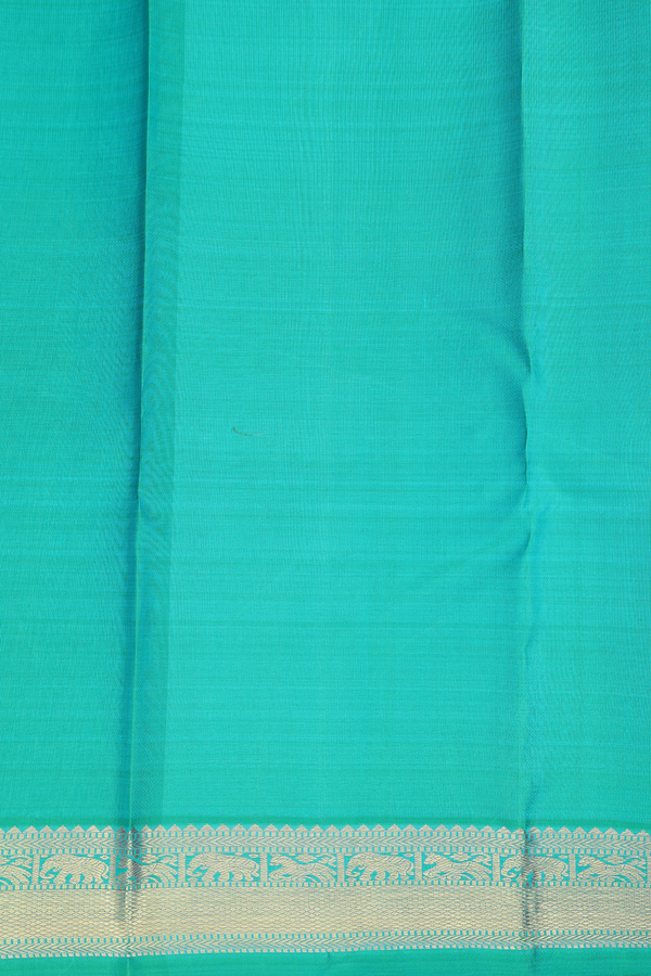 Kanchipuram Silk Saree In Bluish Green With Floral Design