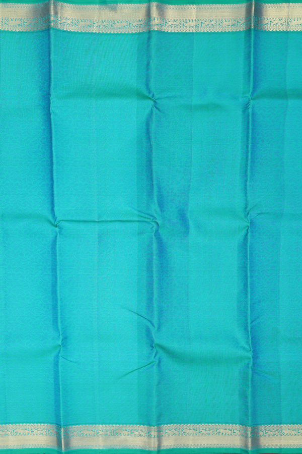 Kanchipuram Silk Saree In Bluish Green With Floral Design
